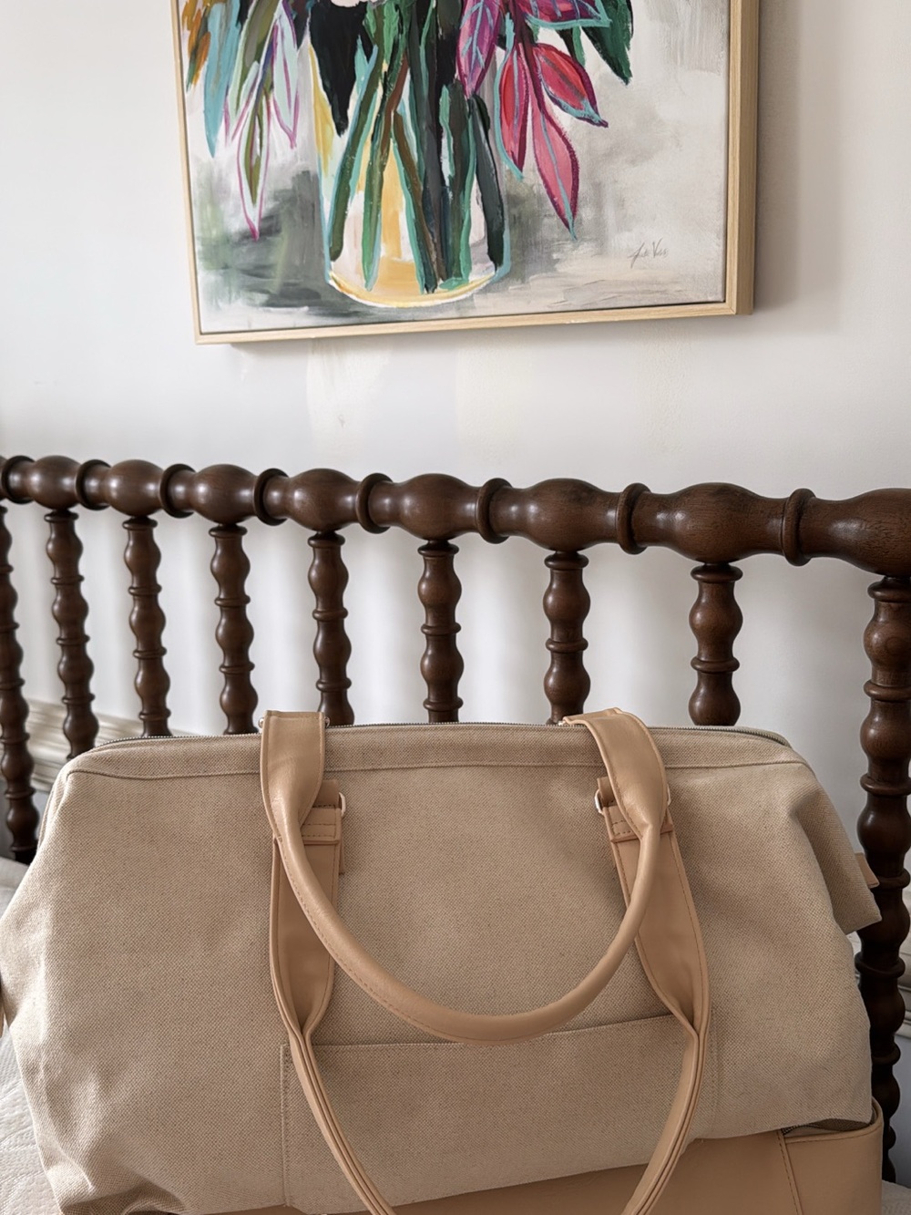Neutral Beige Canvas Weekender Bag by